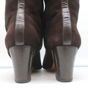 Loro Piana Mid-Heel Ankle Boots Dark Brown Leather-Trim Suede Size 37.5