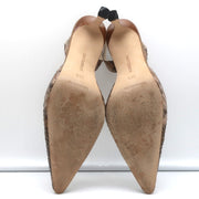 Manolo Blahnik Carolyne Slingback Pumps Brown Snakeskin Size 38.5 Pointed Toe
