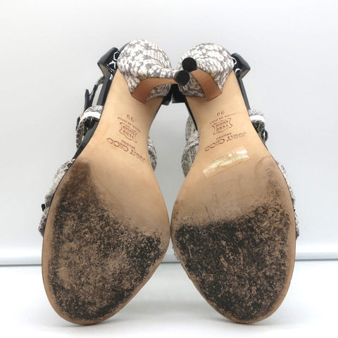 Jimmy Choo Crisscross Sandals Cream Snakeskin & Black Patent Leather Size 39