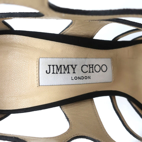 Jimmy Choo Ren Caged Sandals Black Cutout Suede Size 38.5 Peep Toe Booties