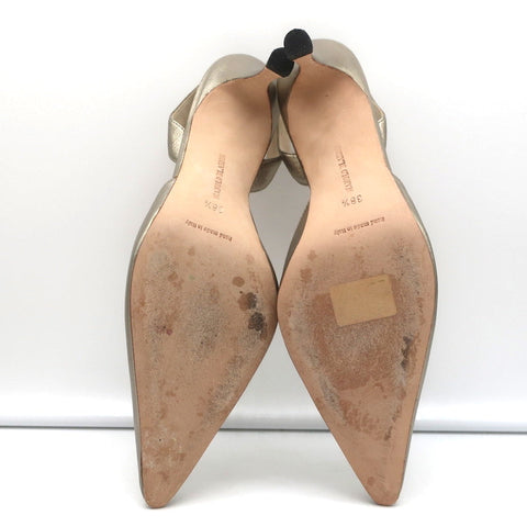 Manolo Blahnik Carolyne Slingback Pumps Gold Metallic Leather Size 38.5