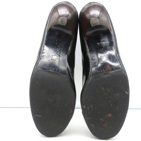 Lanvin Ankle Boots Black Patent Leather Size 41 Kitten Heel Booties
