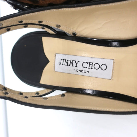 Jimmy Choo Studded Ankle Strap Pumps Leopard Pony Hair & Black Patent Size 42