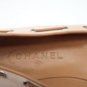 Laced Bow Ballet Flats Very Light Pink Canvas & Tan Leather Size 39.5