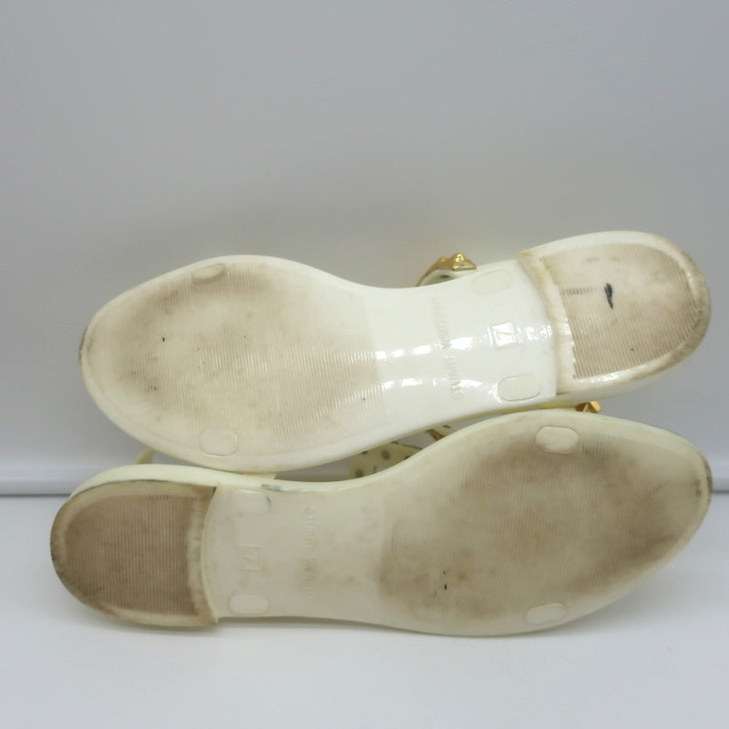 Stuart Weitzman Jelrose Studded Jelly Sandals Cream/Gold Size 7 Flat Slingback