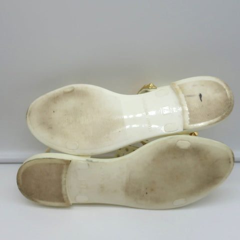 Stuart Weitzman Jelrose Studded Jelly Sandals Cream/Gold Size 7 Flat Slingback