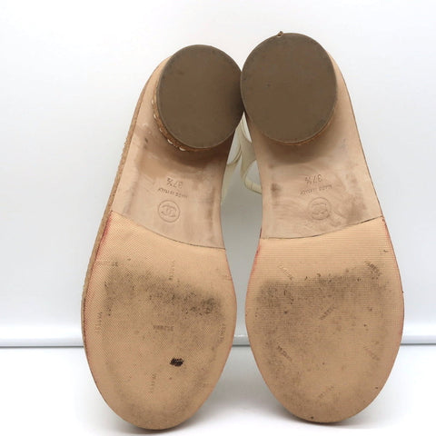 Cork Platform Sandals Cream Chain-Trim Leather Size 37.5 CC Ankle Strap