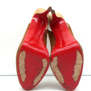 Christian Louboutin No Prive Cork Slingback Sandals Brown Suede Size 41.5