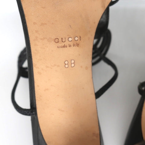 Gucci Tom Ford T-Strap Sandals Black Leather Size 8 Open Toe Heels