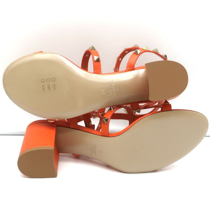 Valentino Rockstud Ankle Strap Sandals Orange Leather Size 40 Open Toe Heels NEW