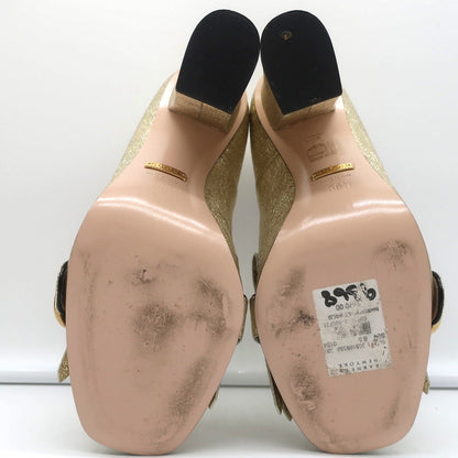 Gucci GG Marmont Fringed Pumps Gold Metallic Cracked Leather Size 36.5