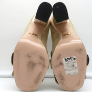 Gucci GG Marmont Fringed Pumps Gold Metallic Cracked Leather Size 36.5