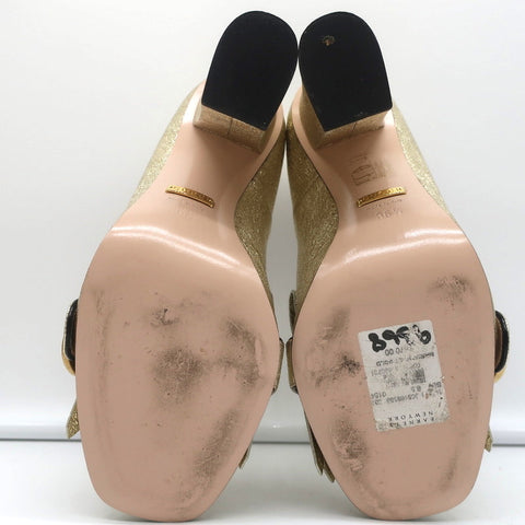 Gucci GG Marmont Fringed Pumps Gold Metallic Cracked Leather Size 36.5