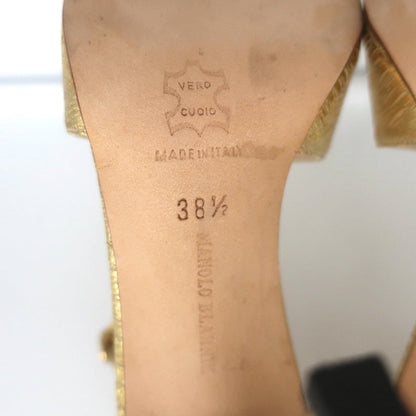 Manolo Blahnik Crisscross Sandals Metallic Gold Size 38.5 Peep Toe Heels NEW