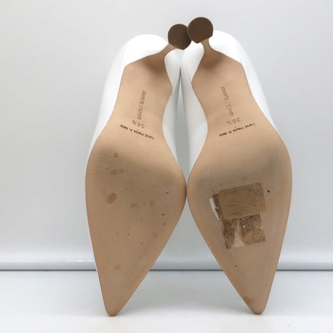 Manolo Blahnik Pumps Urgenzapla White Leather Size 36.5 Pointed Toe Heels