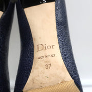Christian Dior Songe Pumps Navy Cracked Leather Size 37 Pointed Toe Heels