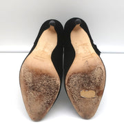 Manolo Blahnik Tassel Ankle Boots Black Suede Size 37 High Heel Booties