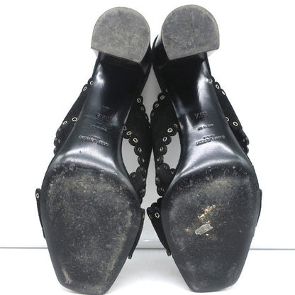 Saint Laurent Loulou Slide Sandals Black Eyelet-Trim Suede Size 39.5 High Heel