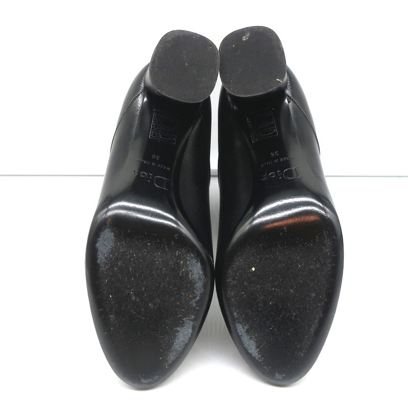 Christian Dior CD Chain Embellished Ankle Boots Black Leather Size 36 High Heel