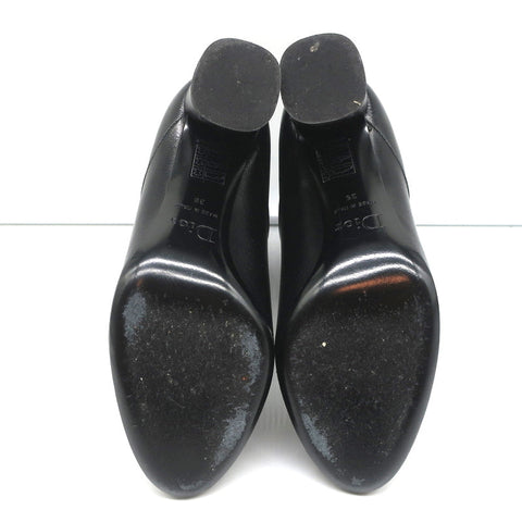 Christian Dior CD Chain Embellished Ankle Boots Black Leather Size 36 High Heel
