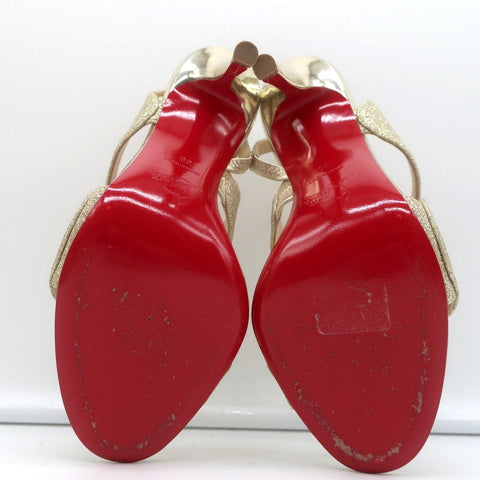Christian Louboutin Vavazou Asymmetric Sandals Gold Glitter & Leather Size 38