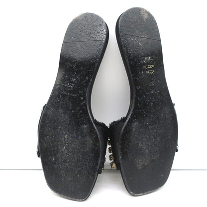 Anna Baiguera Crystal Fringe Slide Sandals Black Satin Size 38 Flat Mules