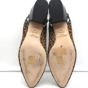 Jimmy Choo Studded Ankle Strap Pumps Leopard Pony Hair & Black Patent Size 42
