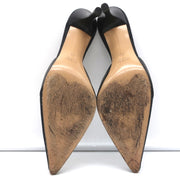 Gucci Bow Mules Black Monogram Canvas & Leather Size 8 Pointed Toe Heels