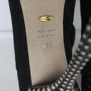 Sergio Rossi Studded Heel Booties Black Suede Size 38.5 Ankle Boots