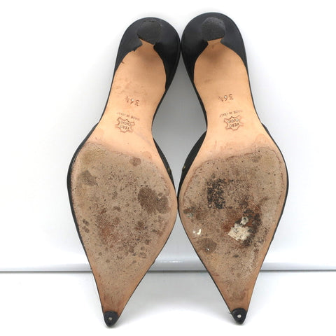 Manolo Blahnik Studded Mules Balu Black Perforated Leather Size 36.5 Kitten Heel