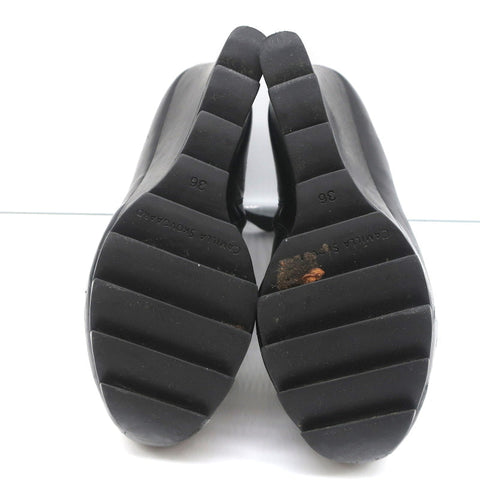 Camilla Skovgaard Saw-Sole Wedge Booties Black Leather Size 36 Ankle Boots