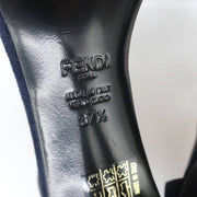 Fendi T-Strap Sandals Navy Suede & Leather Size 37.5 Peep Toe Heels