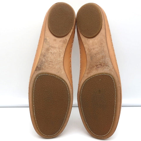 Laced Bow Ballet Flats Very Light Pink Canvas & Tan Leather Size 39.5