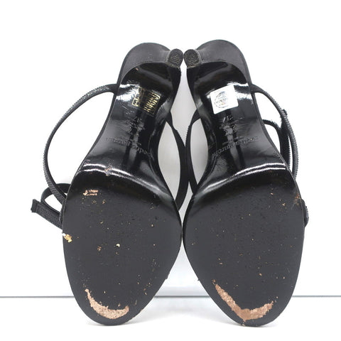 Pedro Garcia Ankle Strap Sandals Clara Black Crystal-Embellished Satin Size 37