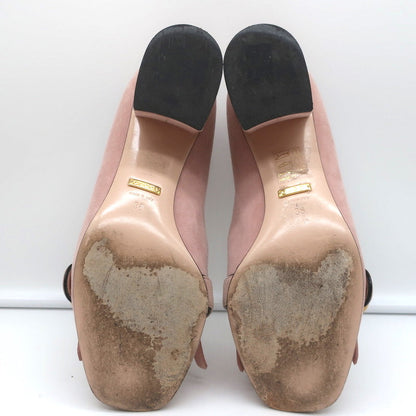 Gucci Marmont Mid-Heel Pumps Light Pink Fringed Suede Size 38