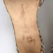 Manolo Blahnik Knot Slide Sandals Metallic Leopard Print Size 39.5 Kitten Heel