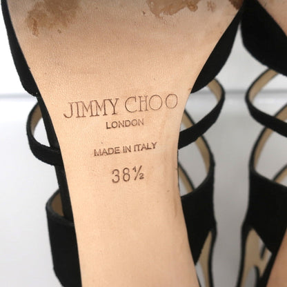 Jimmy Choo Ren Caged Sandals Black Cutout Suede Size 38.5 Peep Toe Booties