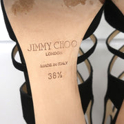 Jimmy Choo Ren Caged Sandals Black Cutout Suede Size 38.5 Peep Toe Booties