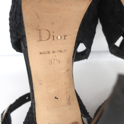 Christian Dior Platform Cut-Out Sandals Black Snakeskin & Patent Size 37.5