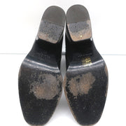 Balenciaga Metal Bar Ankle Boots Black Leather Size 38.5 Chunky Heel Booties