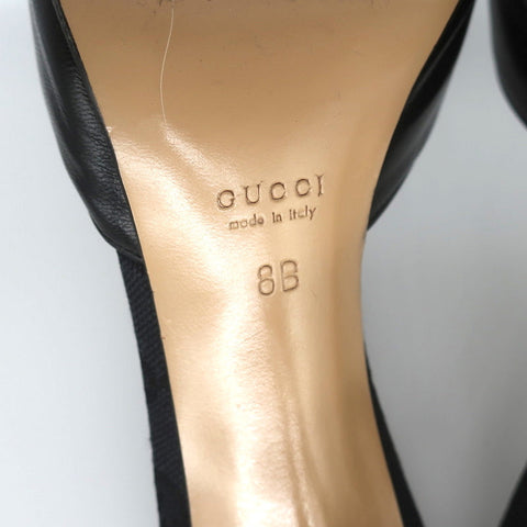 Gucci Bow Mules Black Monogram Canvas & Leather Size 8 Pointed Toe Heels