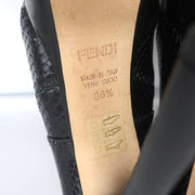 Fendi Platform Peep Toe Sandals Black Snakeskin Size 38.5 Slingback Heels