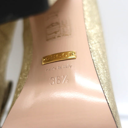 Gucci GG Marmont Fringed Pumps Gold Metallic Cracked Leather Size 36.5
