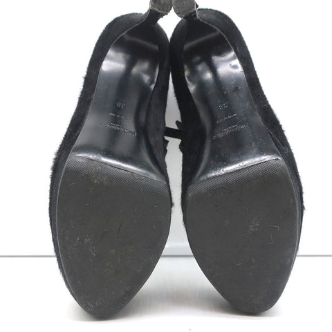 Yves Saint Laurent Platform Booties Navy/Black Leopard Print Pony Hair Size 38