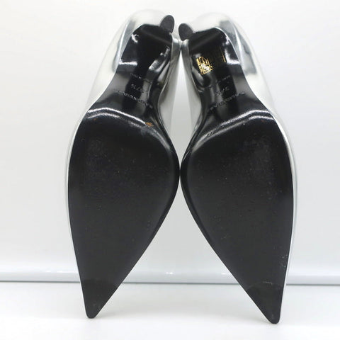 Balenciaga Broken Mirror Heels Silver Metallic Leather Size 37.5 Point-Toe Pumps