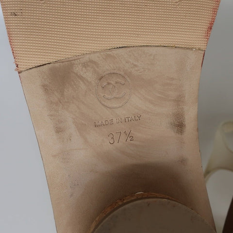Cork Platform Sandals Cream Chain-Trim Leather Size 37.5 CC Ankle Strap
