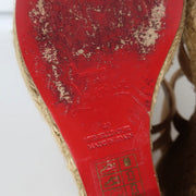 Christian Louboutin Delfin 120 Platform Espadrille Wedges Brown Ribbon Size 40