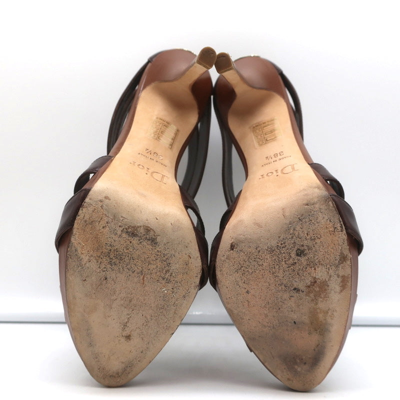 Christian Dior Platform Caged Sandals Brown Leather Size 38.5 Peep Toe Heels