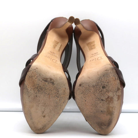 Christian Dior Platform Caged Sandals Brown Leather Size 38.5 Peep Toe Heels