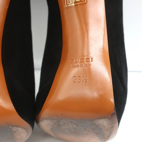 Gucci Betty Lace-Up Platform Booties Black Suede Size 38.5
